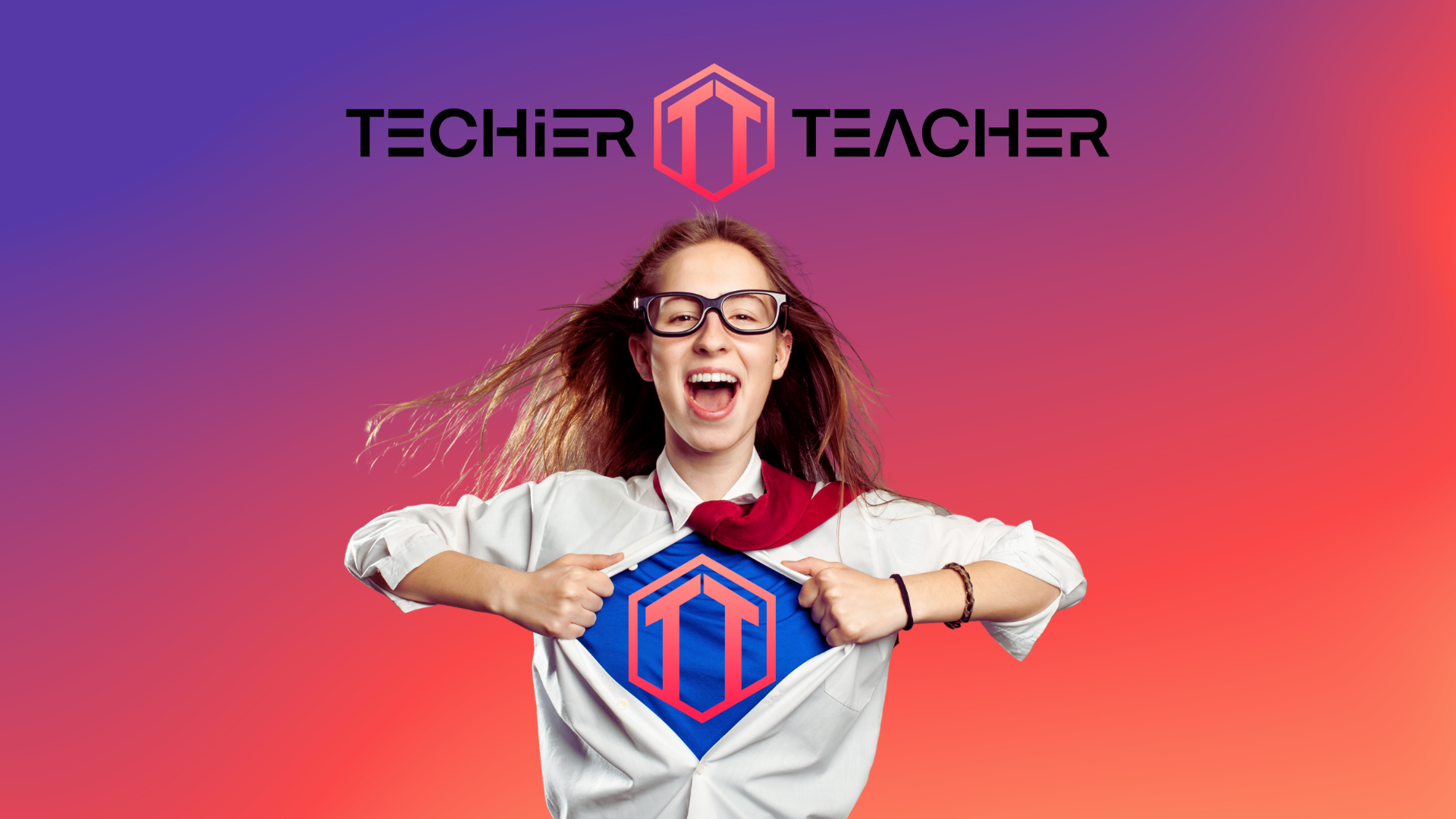 Techie girl transforming into superwoman